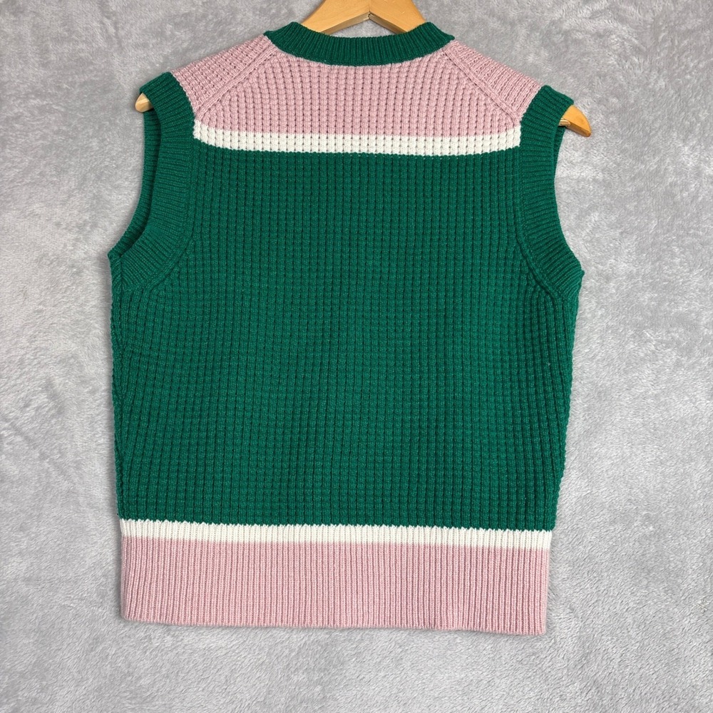 Marni x Uniqlo Green Pink Colorblock Waffle Knit Sweater Vest V-Neck Womens M - Picture 2 of 7